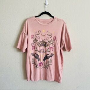 Arizona Pink Graphic T-Shirt with Floral and Butterfly Design S oversized fit